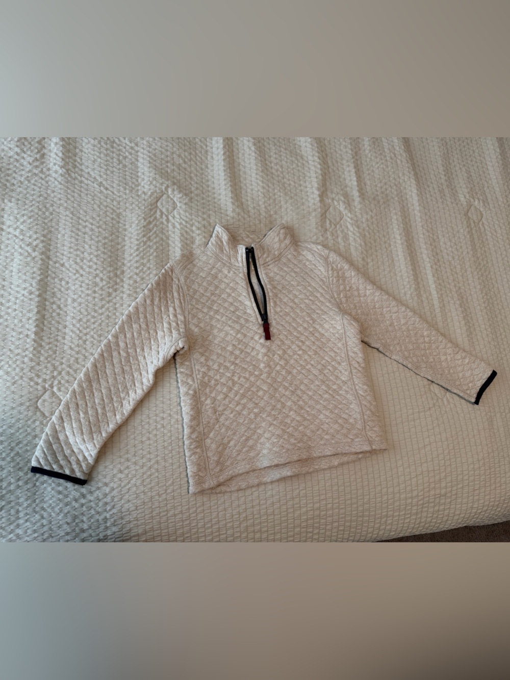 Crewcuts Cream Quilted Pullover with Burgundy and Black Trim